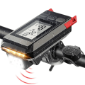 Miniatyrbillede 1 af 5: 4 i 1 cykelforlygte med LCD-display hastighedsmåler og horn USB genopladelig cykelcomputer til O