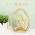Miniatyrbild 2 av 5: Träpåskhare prydnad blommigt gräs äggformade ram prydnader