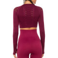 Miniatyrbild 5 av 5: Vin röd Crop Top seamless med långa armar. WineRed S