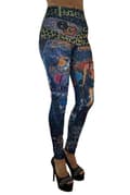 Jeansleggings med tryckt mönster Blå one size