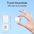 Miniatyrbilde 3 av 6: USB-lader, 2-pakning Bærbar, 5V 2.1A Dobbel USB-A Port Ladekloss, Kompatibel med iPhone, Android, Garmin Klokke, Samsung Klokke, etc.