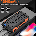 Miniatyrbilde 4 av 5: Sollader 20000mAh Power Bank Bærbar Solar Telefonlader, Camping Vanntett Ekstern Batterilader for Mobiltelefon, 2 USB/LED-lommelykt med