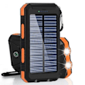 Miniatyrbilde 1 av 5: Sollader 20000mAh Power Bank Bærbar Solar Telefonlader, Camping Vanntett Ekstern Batterilader for Mobiltelefon, 2 USB/LED-lommelykt med