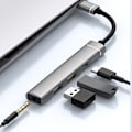 Pikkukuva 11 / 11: Type-C-telakointiasema 3,5 mm:n liittimeen USB2.0 TypeC HUB 4-in-1-jakaja USB C -sovitin UDisk-näppäimistölle, harmaa
