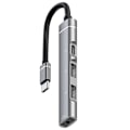 Pikkukuva 1 / 11: Type-C-telakointiasema 3,5 mm:n liittimeen USB2.0 TypeC HUB 4-in-1-jakaja USB C -sovitin UDisk-näppäimistölle, harmaa