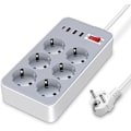 Miniatyrbilde 1 av 5: USB-strømskinne, med 6 uttak + 3 USB-A-porter + 1 USB-C-port, USB-strømskinne for skrivebord med strømbryter 1,8 m ledning for iPhone 15/iPad/Smartphone