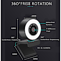 Miniatyrbillede 2 af 6: Angetube 60FPS 1080P webkamera med ringlys - PC-kamera med 5X digital zoom og fjernbetjening, indbyggede dobbelte støjreducerende mikrofoner og
