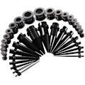 Miniatyrbillede 1 af 5: Sæt med 36 stretch ørepropper (sort) Metal 18 stretch ørepropper + 18 flesh tunnels dobbelte kammuslinger rustfrit stål 1,6 mm - 10 mm