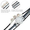 Miniatyrbillede 6 af 8: Kvindes Rhinestone PU Rem Rundt Urværk Armbåndsur (Sort)