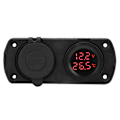 Miniatyrbilde 3 av 8: Temperatur Voltmeter Lader Bil Dobbel USB 12V Strømuttak Sigarettenneruttak Rød