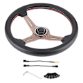Miniatyrbilde 1 av 8: 250mm/14in for NARDI Style 6-Bolt Halv Skål Svart Perforert Lær Racing Rattet W/ Horn Modifiserte Deler
