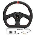 Miniatyrbild 1 av 8: Rattratt D-typ Sport-Ratthjul Svart Ram Läder Universal Passform Drifting Ratthjul Ersättning