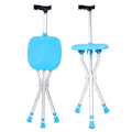 Miniatyrbillede 8 af 8: Metal Udendørs Foldbar Vandrestok Hjælp Tripod Krykke Stol med Sæde Blå Farve