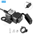 Pikkukuva 1 / 8: 12V Kaksois-USB-portti Moottoripyörälaturi Vedenpitävä Ohjaustangon Laturi 5V 1A / 2.1A Adapteri Puhelimen Virtapistoke 12-24V