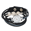 Miniatyrbillede 1 af 8: Kvindes Rhinestone PU Rem Rundt Urværk Armbåndsur (Sort)
