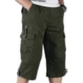 Herr 3/4 långa elastiska shorts med cargo- och stridsbyxor i armégrönt Army Green L