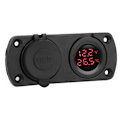 Miniatyrbilde 5 av 8: Temperatur Voltmeter Lader Bil Dobbel USB 12V Strømuttak Sigarettenneruttak Rød