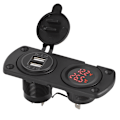 Miniatyrbilde 7 av 8: Temperatur Voltmeter Lader Bil Dobbel USB 12V Strømuttak Sigarettenneruttak Rød