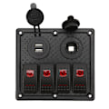 Miniatyrbillede 7 af 8: 4-vejs vippekontaktpanel LED Vandtæt Dobbelt USB-opladningsport 12‑24V DC 4,8A til RV'er YachtsRed
