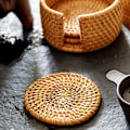 Pikkukuva 7 / 8: Vintage-tyyliset Rattan-alustat - 6 kpl setti, Pyöreät Teekuppi-alustat Juomille, Teekannun Eristysalusta, Koti Sisustus