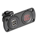 Miniatyrbilde 8 av 8: Temperatur Voltmeter Lader Bil Dobbel USB 12V Strømuttak Sigarettenneruttak Rød