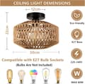 Miniatyrbild 4 av 5: 【BEMS】Rattan Hanging Ceiling Light, Boho Ceiling Lamp with Rattan Shade, Vintage Bamboo Ceiling Light, Rustic Rattan Ceiling Lamp