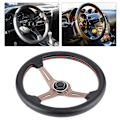 Miniatyrbillede 5 af 8: 250mm/14in NARDI Style 6-Bolt Halv Skål Sort Perforeret Læder Racer Rat med Horn Modificerede Dele