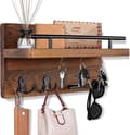 Key Holder for ll with 5 Key Hooks, Wooden Key Board with Shelf ll Mount, Key Hanger, Key Shelf
