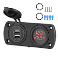 Miniatyrbilde 1 av 8: Temperatur Voltmeter Lader Bil Dobbel USB 12V Strømuttak Sigarettenneruttak Rød