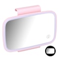 Miniatyrbillede 8 af 8: Bilsolskærm Makeup Spejl Omkring LED Lys Touch Screen Plug and Play med Tilbageklappelig Klips Pink