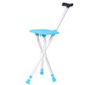 Miniatyrbillede 1 af 8: Metal Udendørs Foldbar Vandrestok Hjælp Tripod Krykke Stol med Sæde Blå Farve