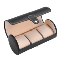 Miniatyrbillede 8 af 8: Urboks med 3 rum, cylinderformet, til ur, armbåndsur, display, smykker, gave, opbevaring (sort)