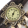 Miniatyrbild 4 av 8: Flätat PU-armband Kvarts Analog Klocka Armbandsur med Fjärilshänge (Kaffe Rem)