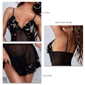 Miniatyrbillede 4 af 5: BEMSYM-Lace Jumpsuit Slim Fit Pyjamas V-hals Dame Sort S black S