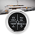 Miniatyrbillede 7 af 8: 52 mm/2 tommer multifunktions 4LED-alarmindikator Volt Vandtemperatur Olietrykalarmsmåler 12/24V til marinebåd Sort urskive Sølvramme