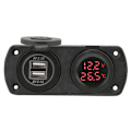 Miniatyrbilde 2 av 8: Temperatur Voltmeter Lader Bil Dobbel USB 12V Strømuttak Sigarettenneruttak Rød