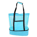 Miniatyrbillede 1 af 8: Mesh Strandtaske Multifunktion Mesh Design Top Lynlås Hold Friskhed Holdbar Stof Strand Tote til Strand Have Camping Grøn