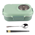 Miniatyrbilde 1 av 8: Termisk lunsjboks 1100ml Dobbelt lag 3 rutenett design 304 rustfritt stål Bento boks med spisepinner skje suppebolle grønn