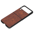 Miniatyrbillede 8 af 8: Business Real Læder Texture Beskyttende Foldbar Telefon Etui til Samsung Galaxy Z Flip 3 Brun