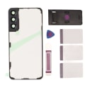 Miniatyrbillede 1 af 8: Bagglascover Transparent sort ramme med mobiltelefonstativ Bagcoverhusdør til Galaxy S22+Plus