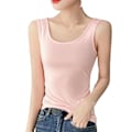 Miniatyrbilde 1 av 8: Tanktopp for kvinner, myk og pustende, bred stropp, uten ermer, ensfarget tanktopp for vår og sommer, rosa, størrelse L