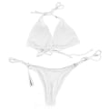 Miniatyrbilde 1 av 8: Kryss-bikinisett Tie Side Pure Color Kvinner 2 deler Badedrakt Badedrakt for sommer Strandsvømming Hvit M