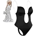 Miniatyrbillede 1 af 6: Plunging Deep V-hals Kvinde Strapless Rygløs Body Shaper Bodysuit M Sort