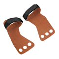 Miniatyrbillede 7 af 8: 2 stk Gymnastik Palm Protector imiteret læder Tre Fingre Håndgreb til Pull Up Vægtløftning Træning Brun