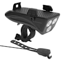 Miniatyrbillede 7 af 8: 4 i 1 Cykelstyr Forlygte Mobiltelefon Holder med Horn og USB Oplader Sort