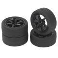 Miniatyrbillede 1 af 8: 4 stk. RC Bil Dæk Gummi Plast Universal RC Bil Hjul til Tamiya TT01 TT02 XV01 XV02 1/10 Fjernstyret Køretøj Sort