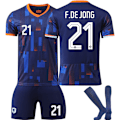 Miniatyrbild 1 av 2: 25 Nederländerna bortablått nr 21 De Jong fotbollströja med fotbollstema inklusive vuxen- och barnstorlekar No. 21 De Jong 18（100-110CM)
