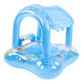 Miniatyrbild 6 av 8: Baby Pool Float Solskydd Badring Spädbarns Säte Båt Uppblåsbar Leksak med Markis Handtag Liten Klocka Blå