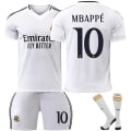 Miniatyrbilde 1 av 2: Sesong 2425 Real Madrid hjemme nr 10 Mbappe fotballtema fotballdraktsett inneholder voksen- og barnestørrelser No. 10 Mbappe 20（110-120CM)