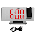 Miniatyrbild 1 av 8: Projektionsväckarklocka Digital USB-laddning Automatisk dimning LED-spegelskärm Elektronisk klocka för sovrum Svart skal Rött ljus